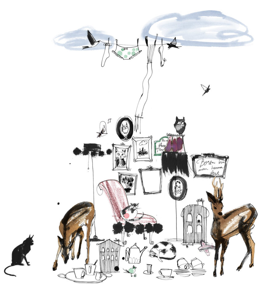 Illustration of Mademoiselle Oiseau interior by Lovisa Burfitt