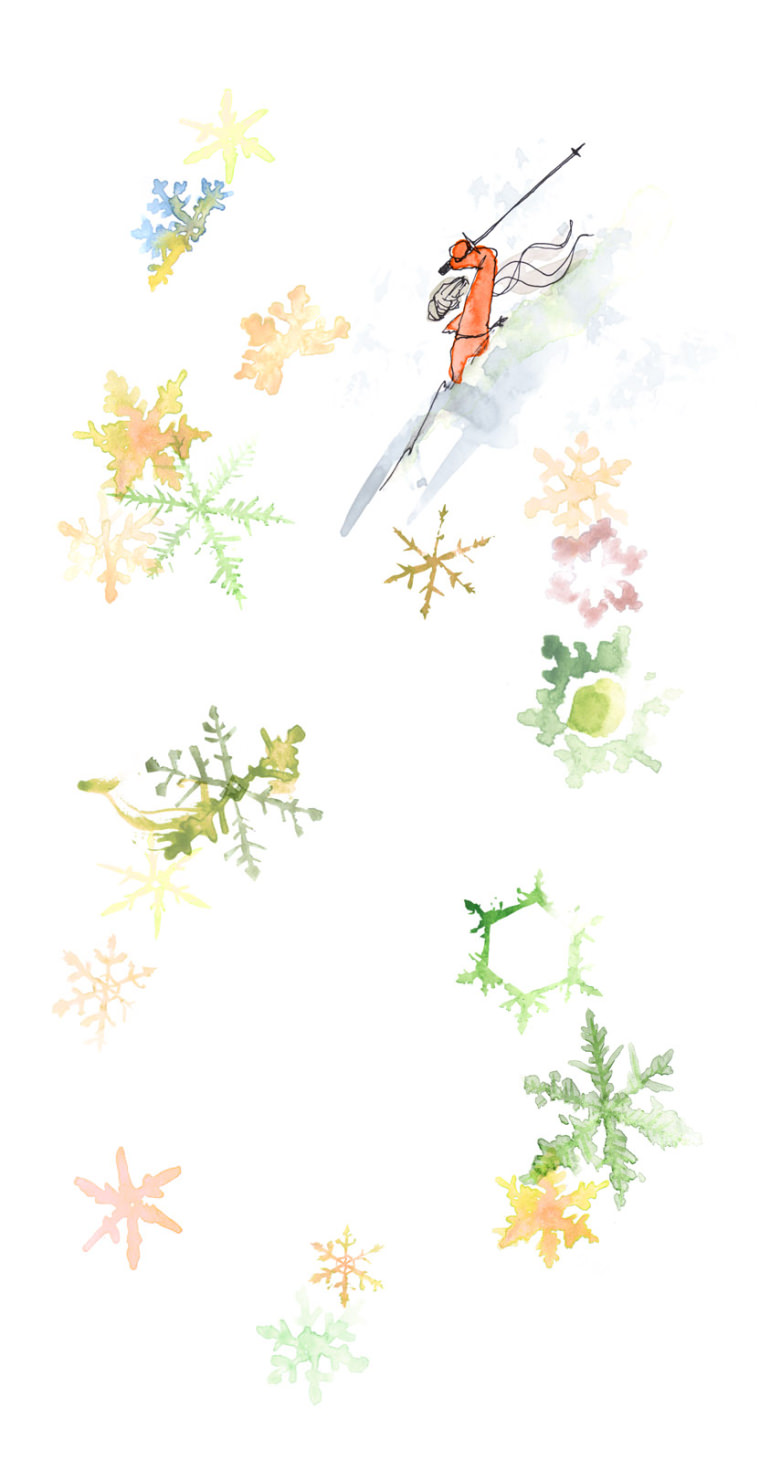 Illustration aquarelle de flocons de neige en couleurs pastels.