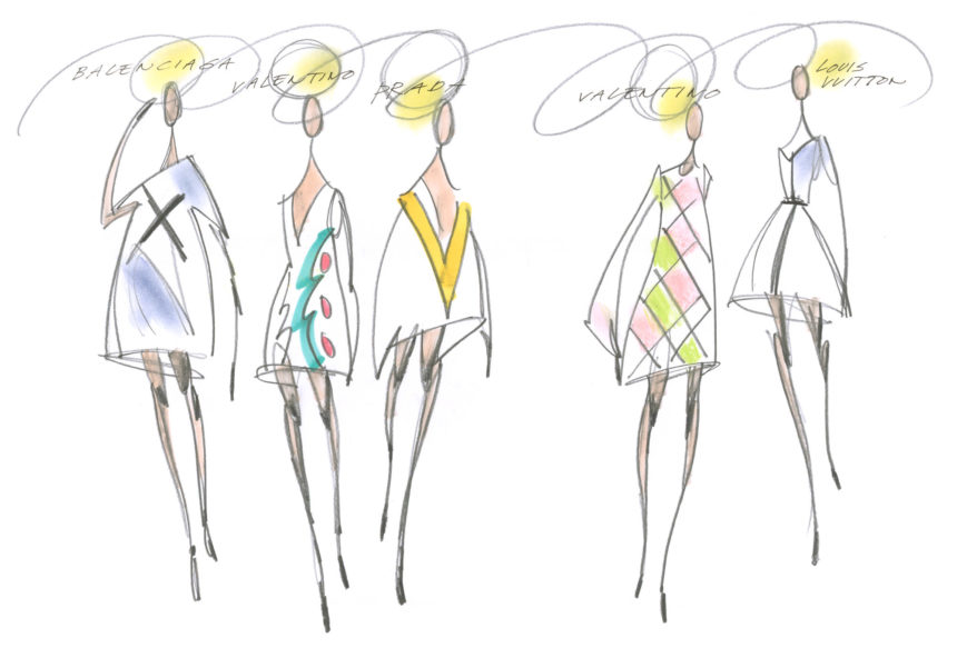 Fashion sketch of silhouettes.