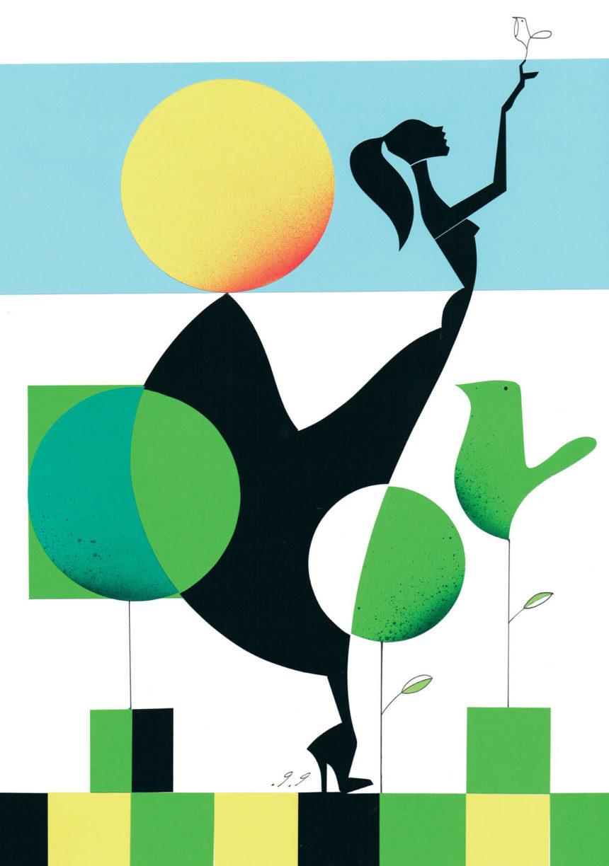 Graphic illustration of woman in profile.