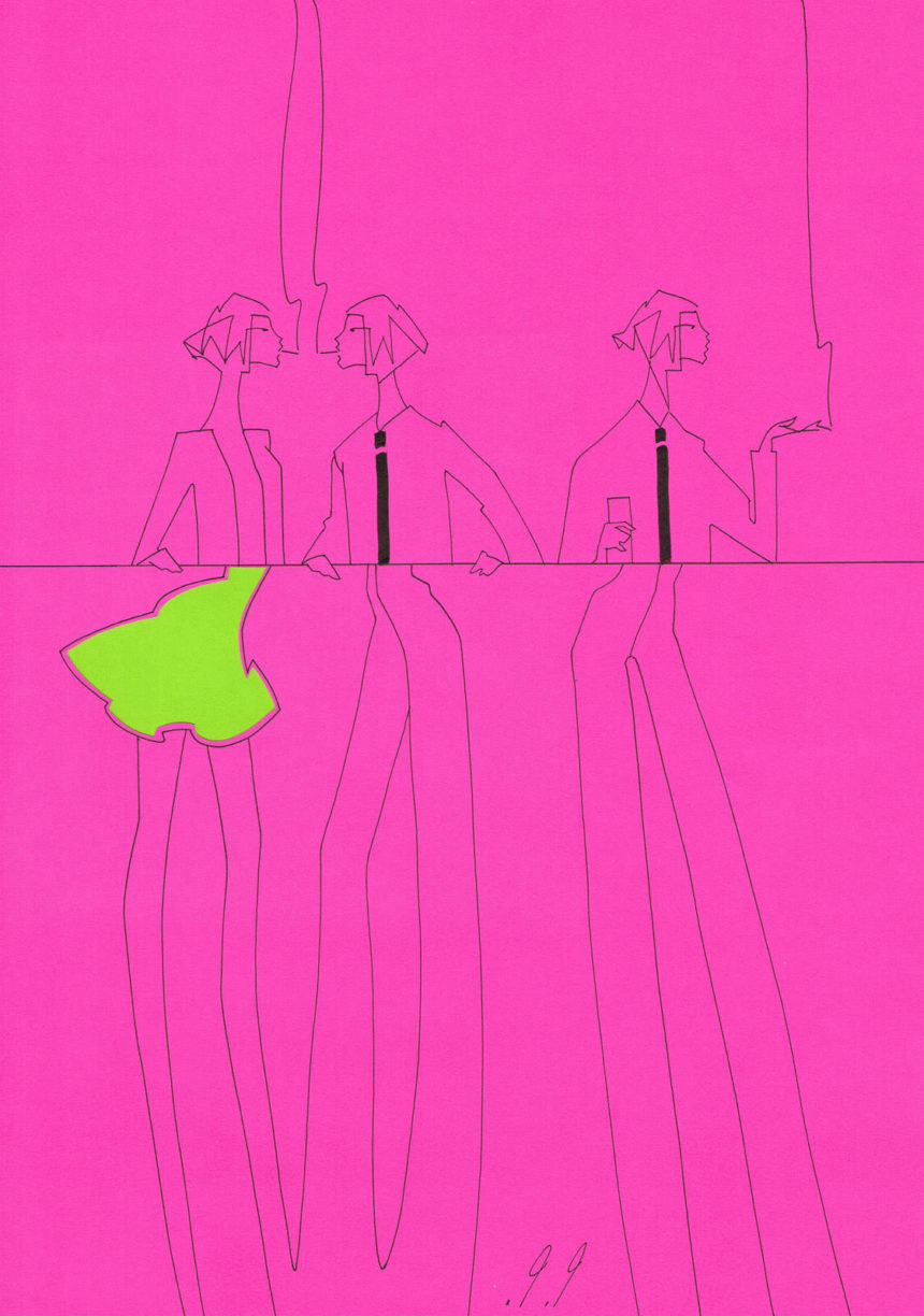 Line illustration of women smoking.