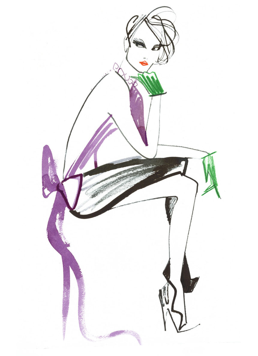 Illustration of sitting fashion lady for H&M wall graphics