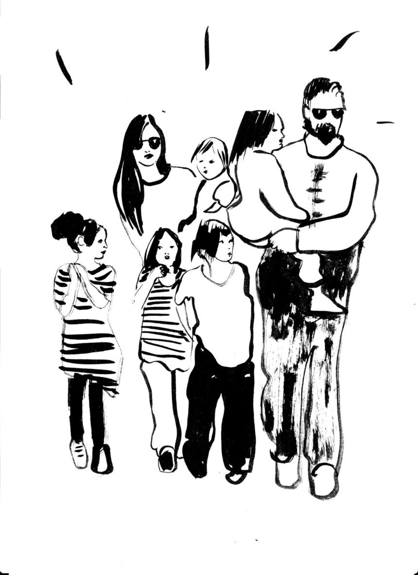 Ink portrait of a family