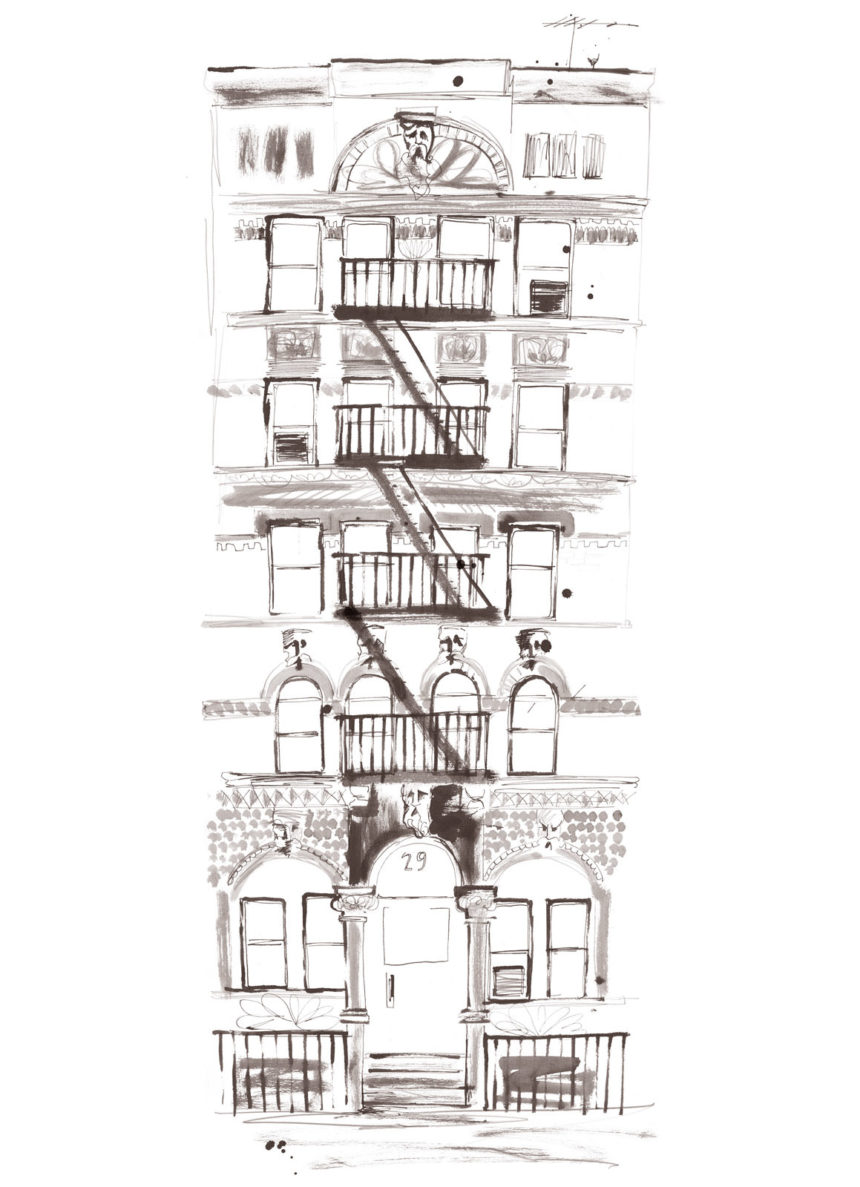Illustration of a New York building for H&M wall graphics
