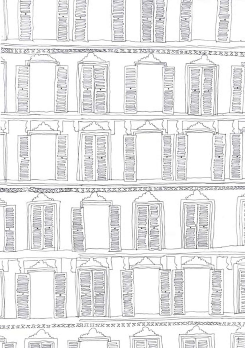 Illustration d'une façade parisienne avec des volets ouverts et fermés.