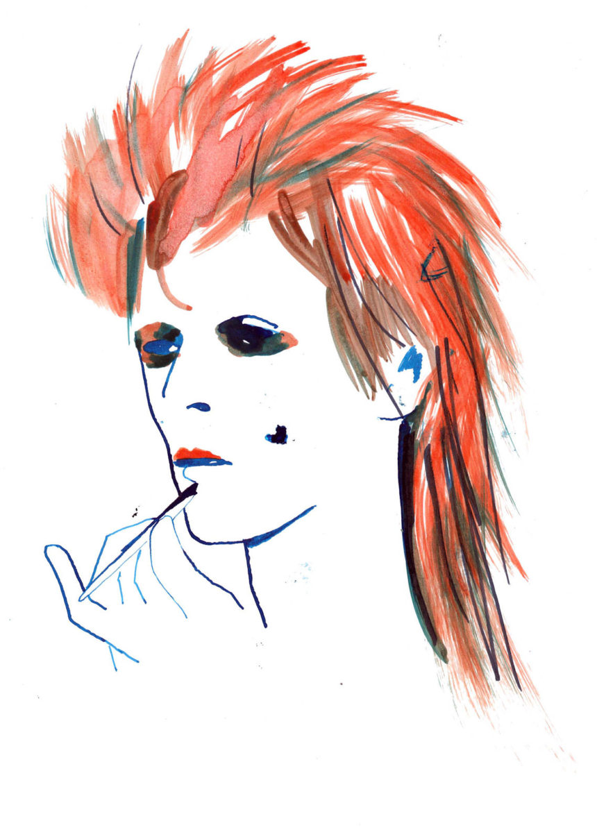 Ink portrait of David Bowie