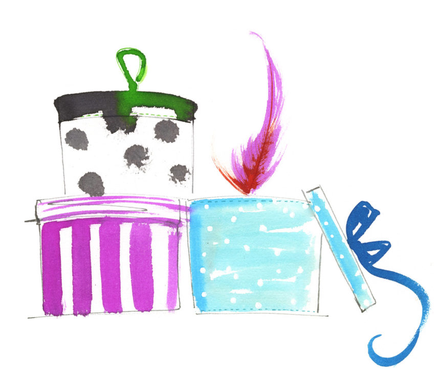 Illustration of hat boxes for H&M wall graphics