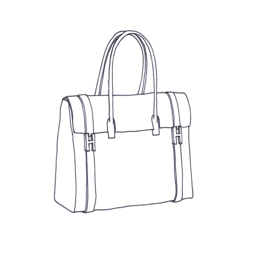Pencil illustration of the Hermès Drag-up bag.