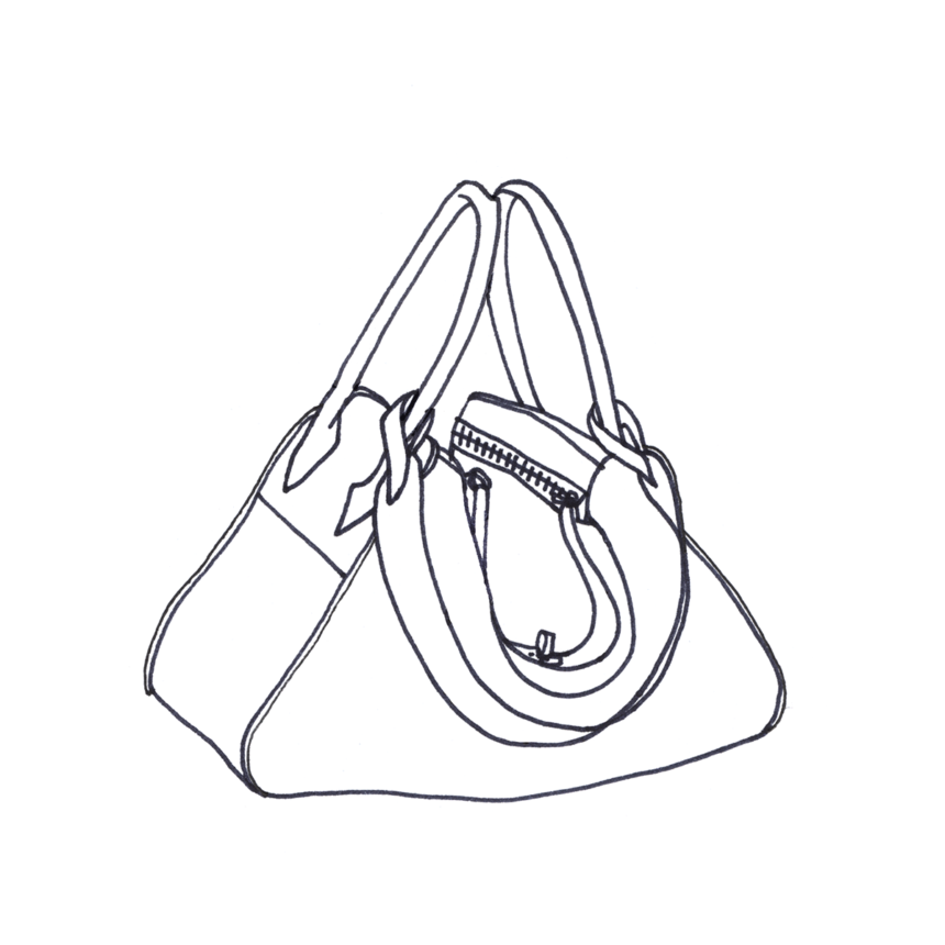 Pencil illustration of the Hermès Lindy bag.