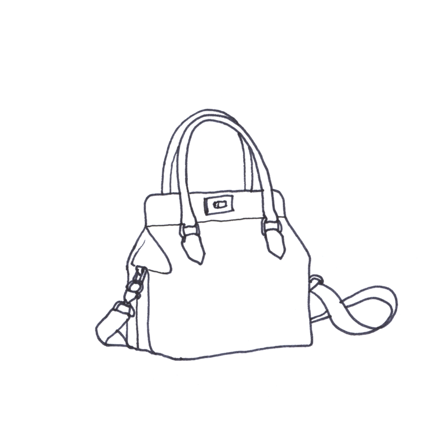 Pencil illustration of the Hermès Toolbox bag.