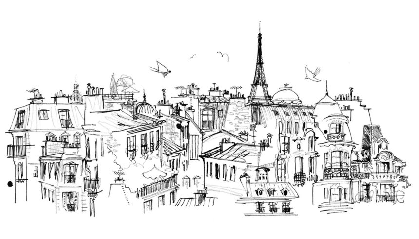 Illustration of Mademoiselle Oiseau Paris skyline by Lovisa Burfitt