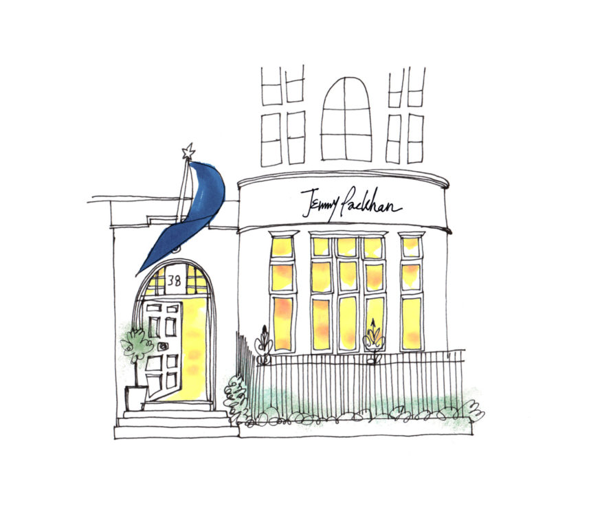 Illustration of the Jenny Packham shop in London.