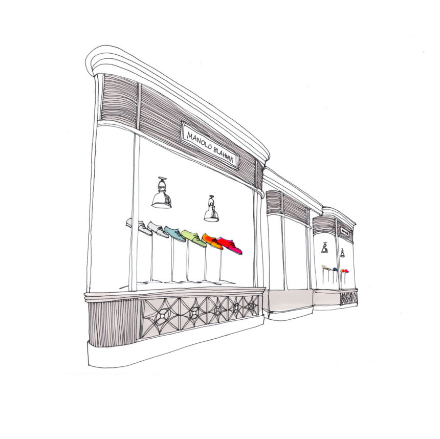 Illustration of the Manolo Blahnik boutique in London.