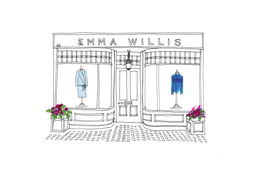 Illustration of the Emma Willis shop window in London.
