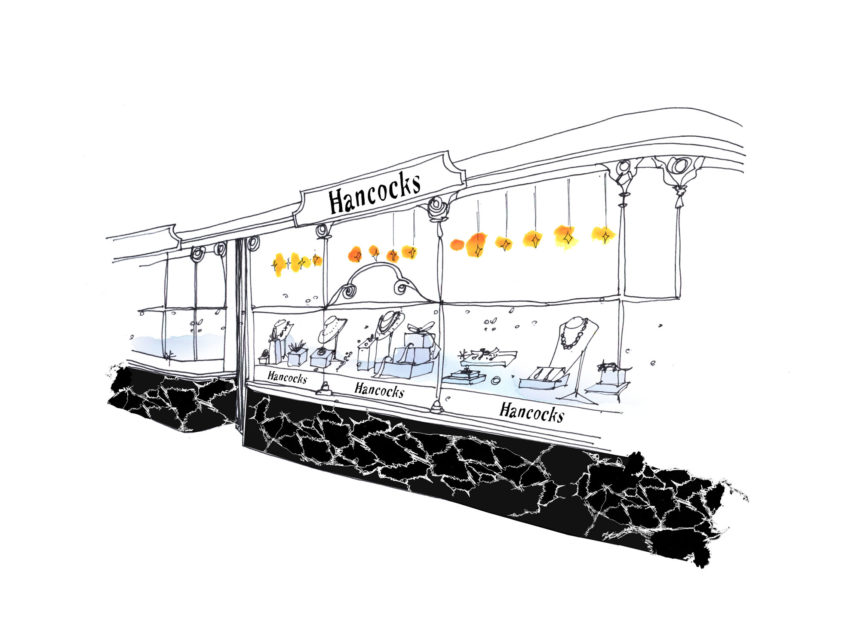 Illustration of the Hancocks shopwindow in London.