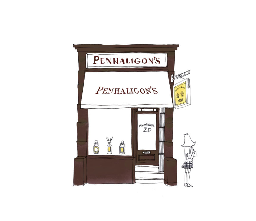 Illustration of the Penhaligon's shop in London.
