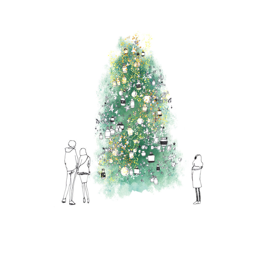 Illustration of the Christmas tree at the Mount Street in London.