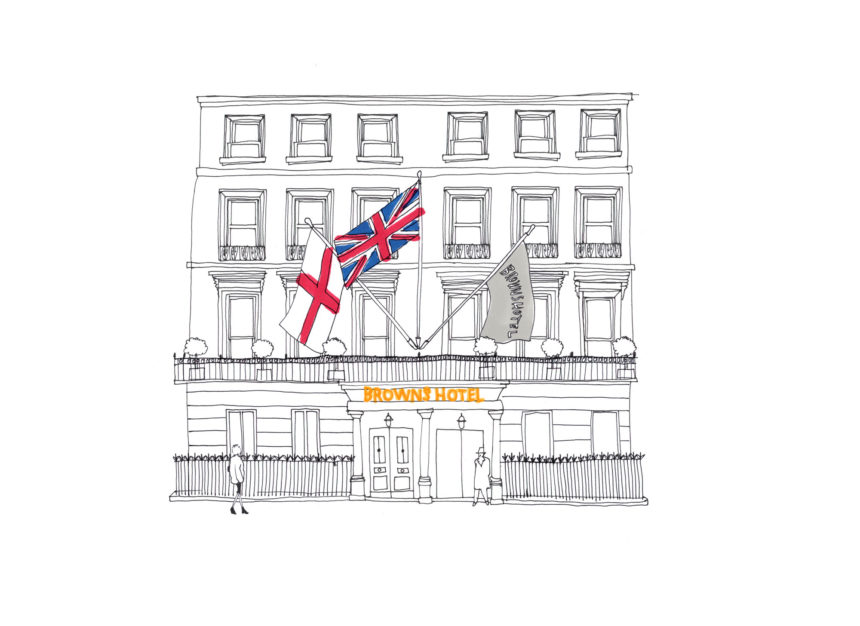 Illustration of the Browns Hotel facade in Mayfair London.