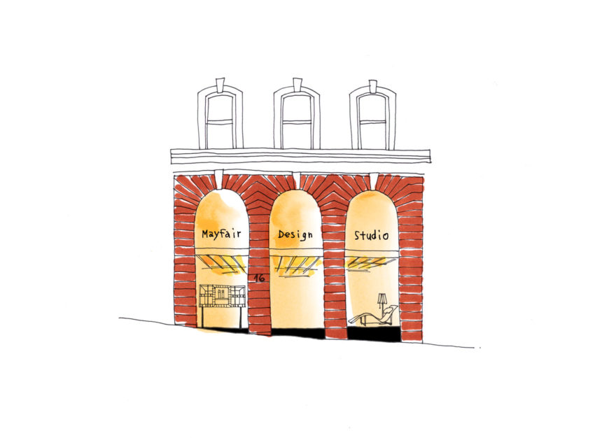 Illustration of the Mayfair Design Studio facade.