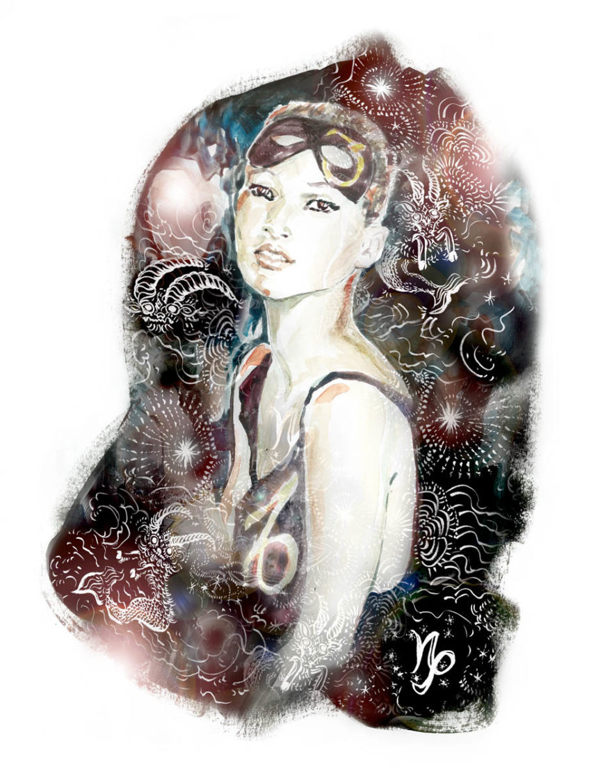 Illustrated portrait of Kate Moss.