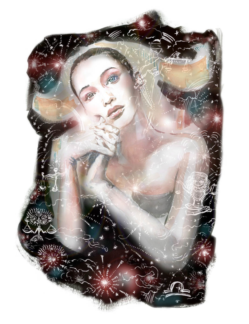 Illustrated portrait of Bella Hadid.