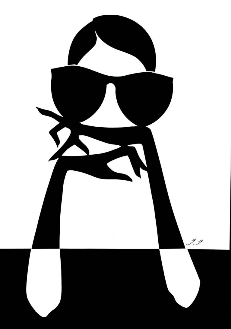 Graphic illustration of woman with glasses.