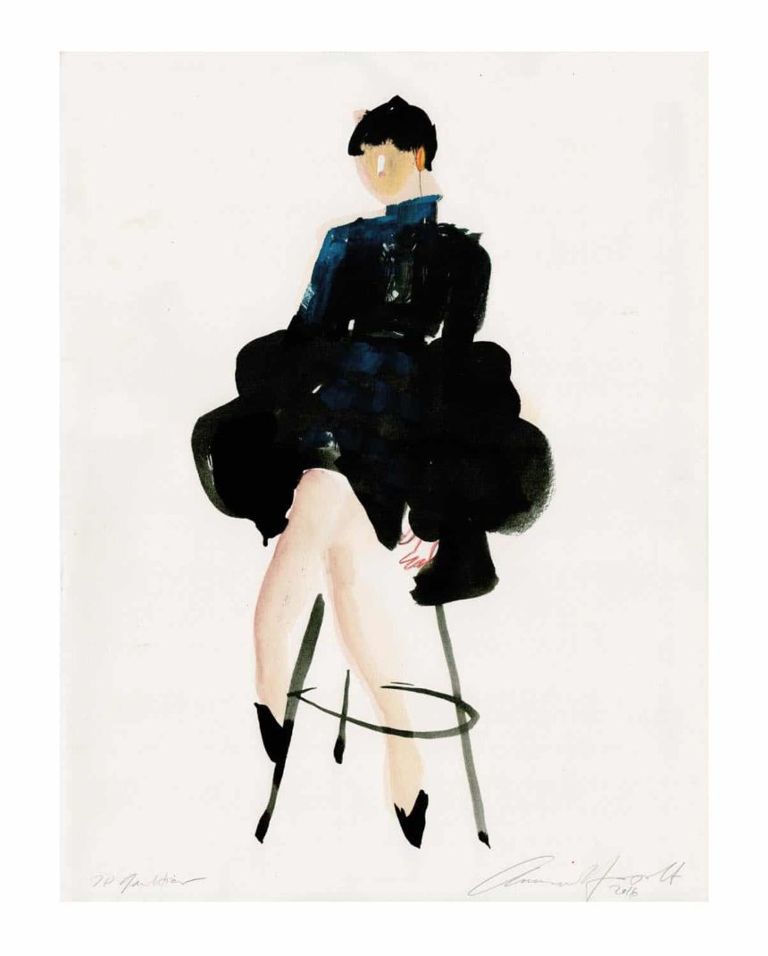 Illustration of woman wearing a Jean-Paul Gaultier outfit