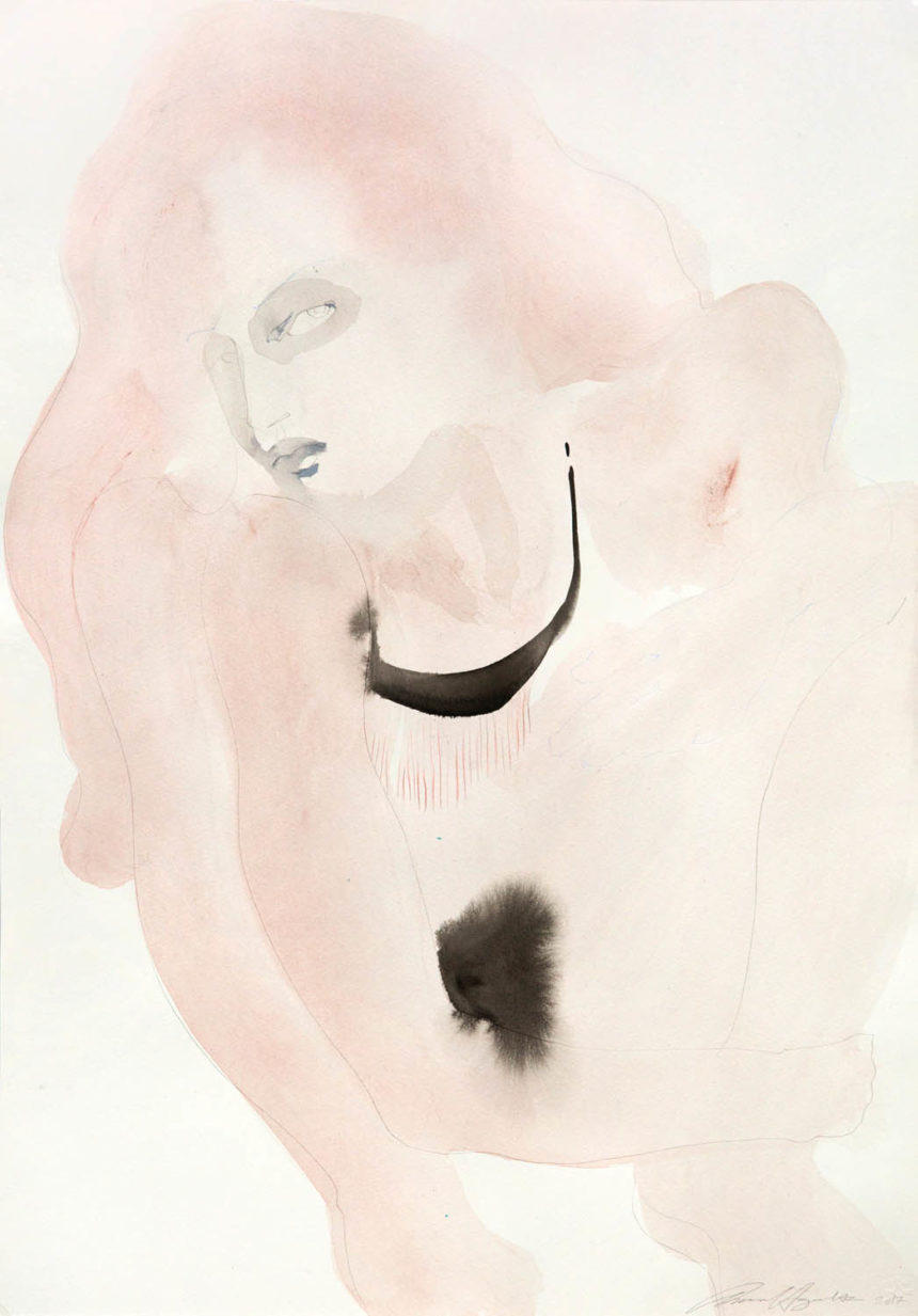 Ink portrait of top model Kate Moss.