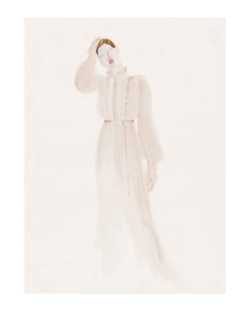 Ink illustration of Oscar de La Renta dress.