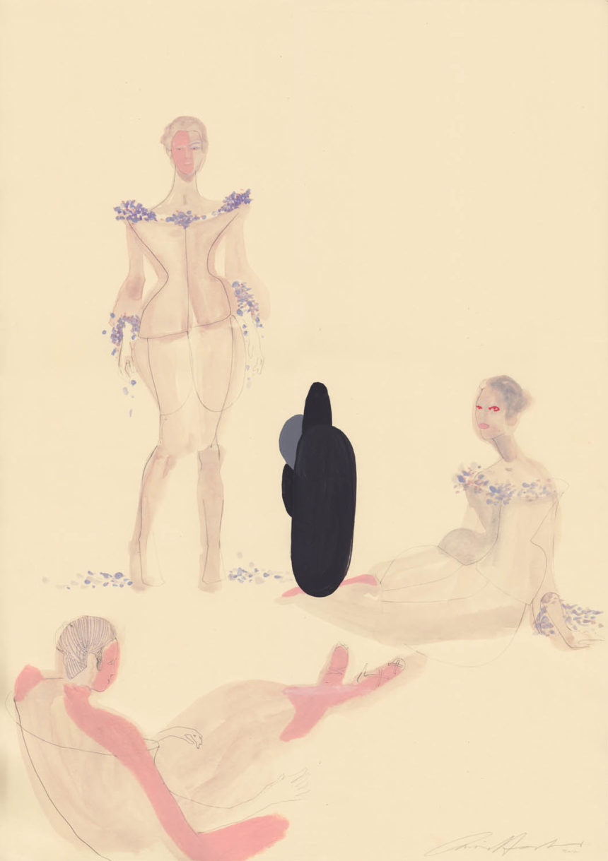 Illustration of three women, for ShowStudio 2017, by Amelie Hegardt.