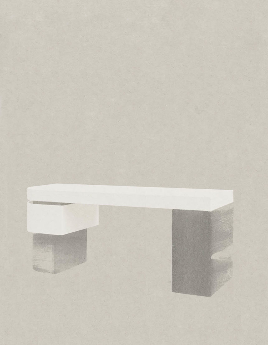 Illustration, etching print of Dirand furniture for AD collections, by Aurore de La Morinerie.