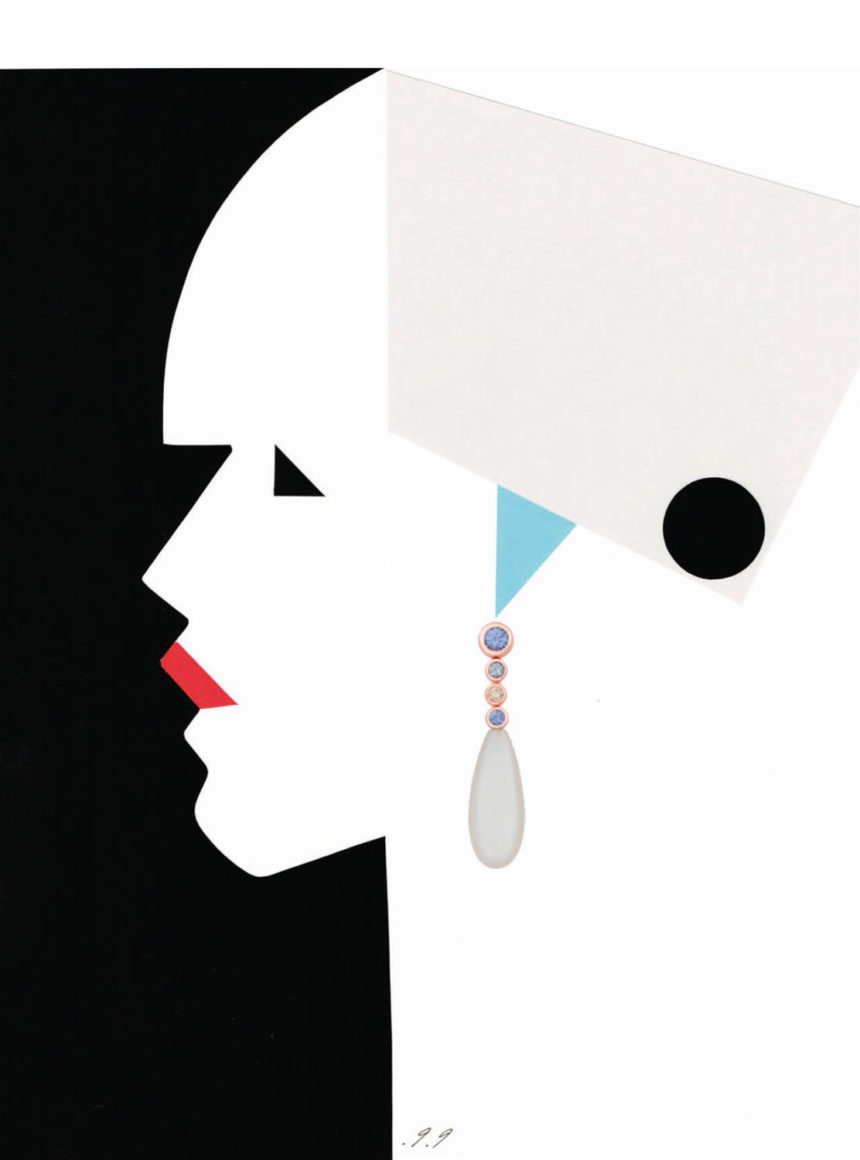 Graphic illustration of woman in profile with earrings.