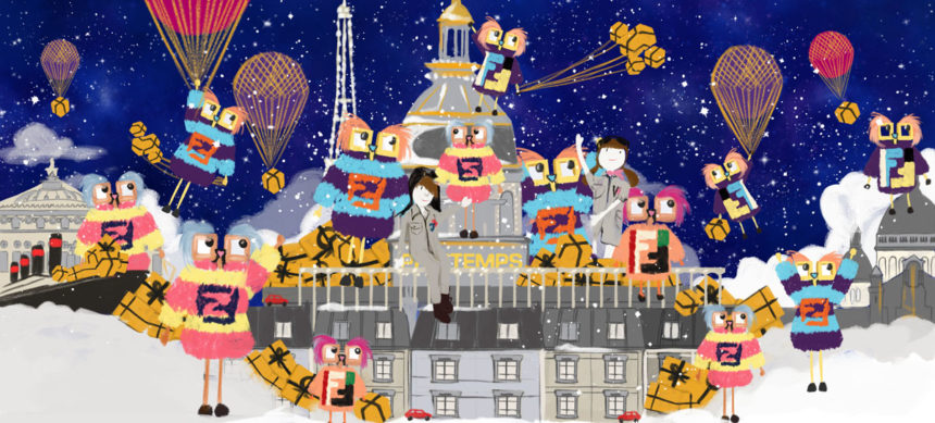 Digital illustration of Paris at night.