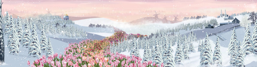 Digital illustration of a winter landscape.