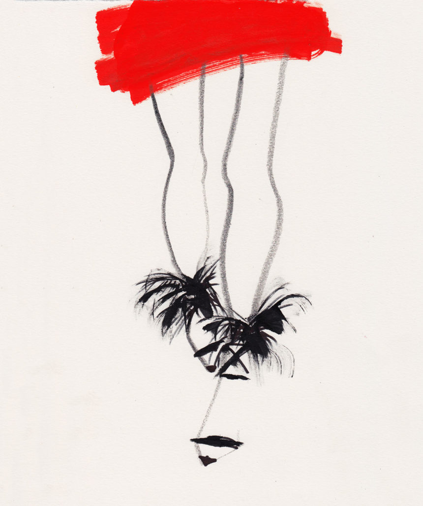 Ink illustration of walking legs in Yves Saint Laurent shoes for Vogue Australia.