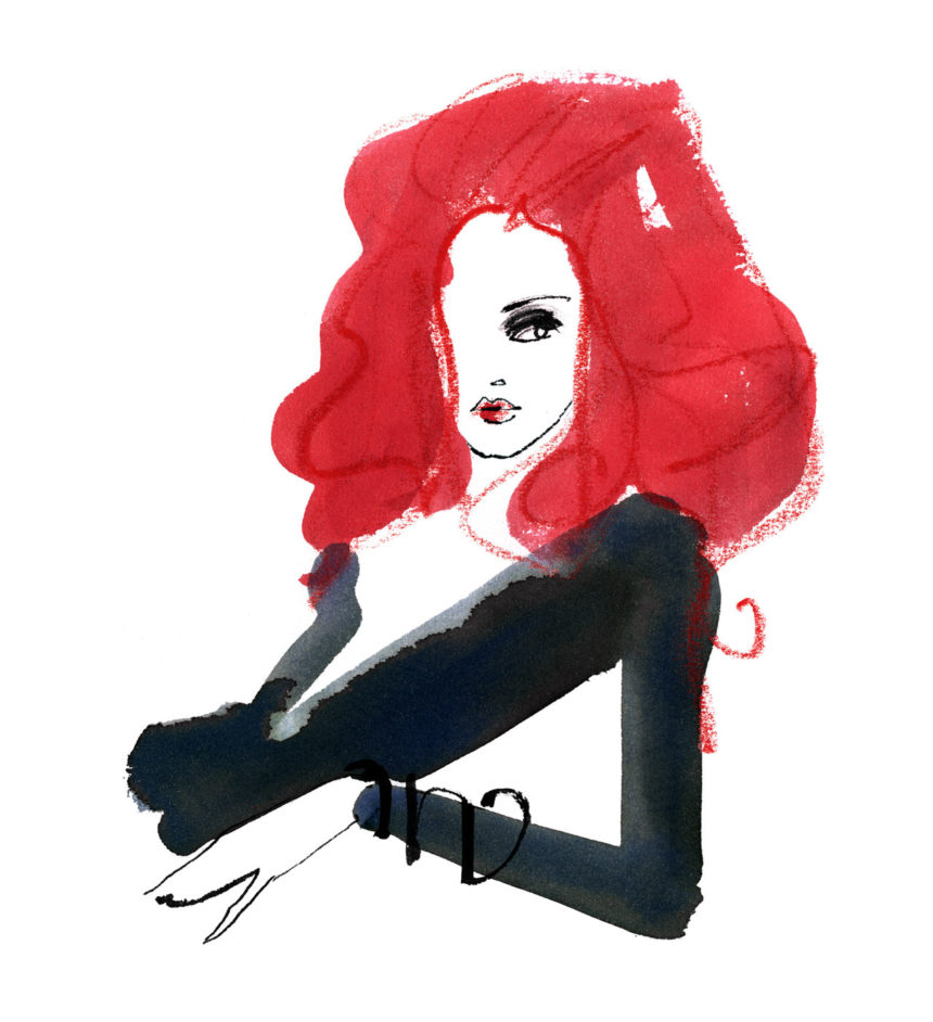Lying fashion silhouette with red hair.