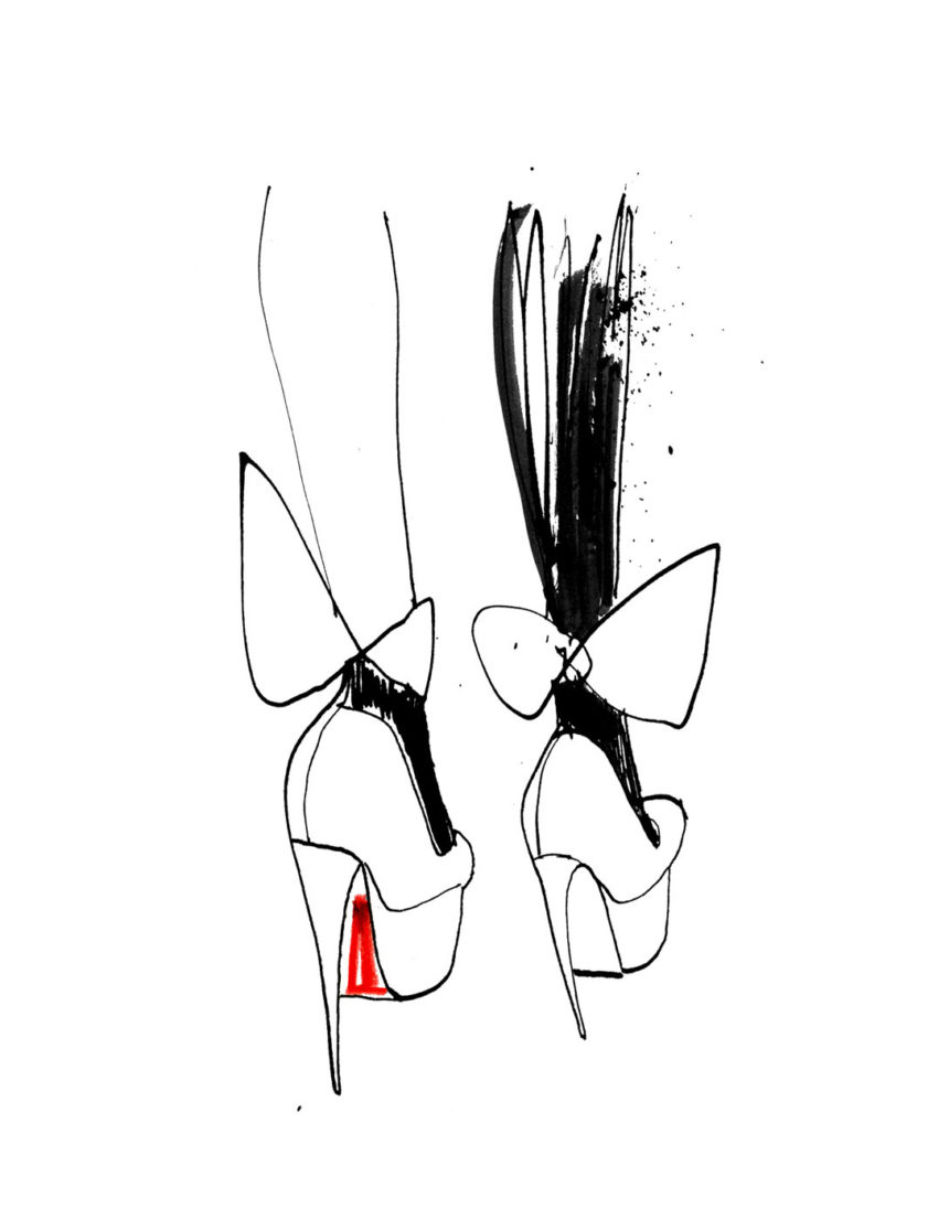 Illustration of legs with heals in black and red, H&M wall graphics