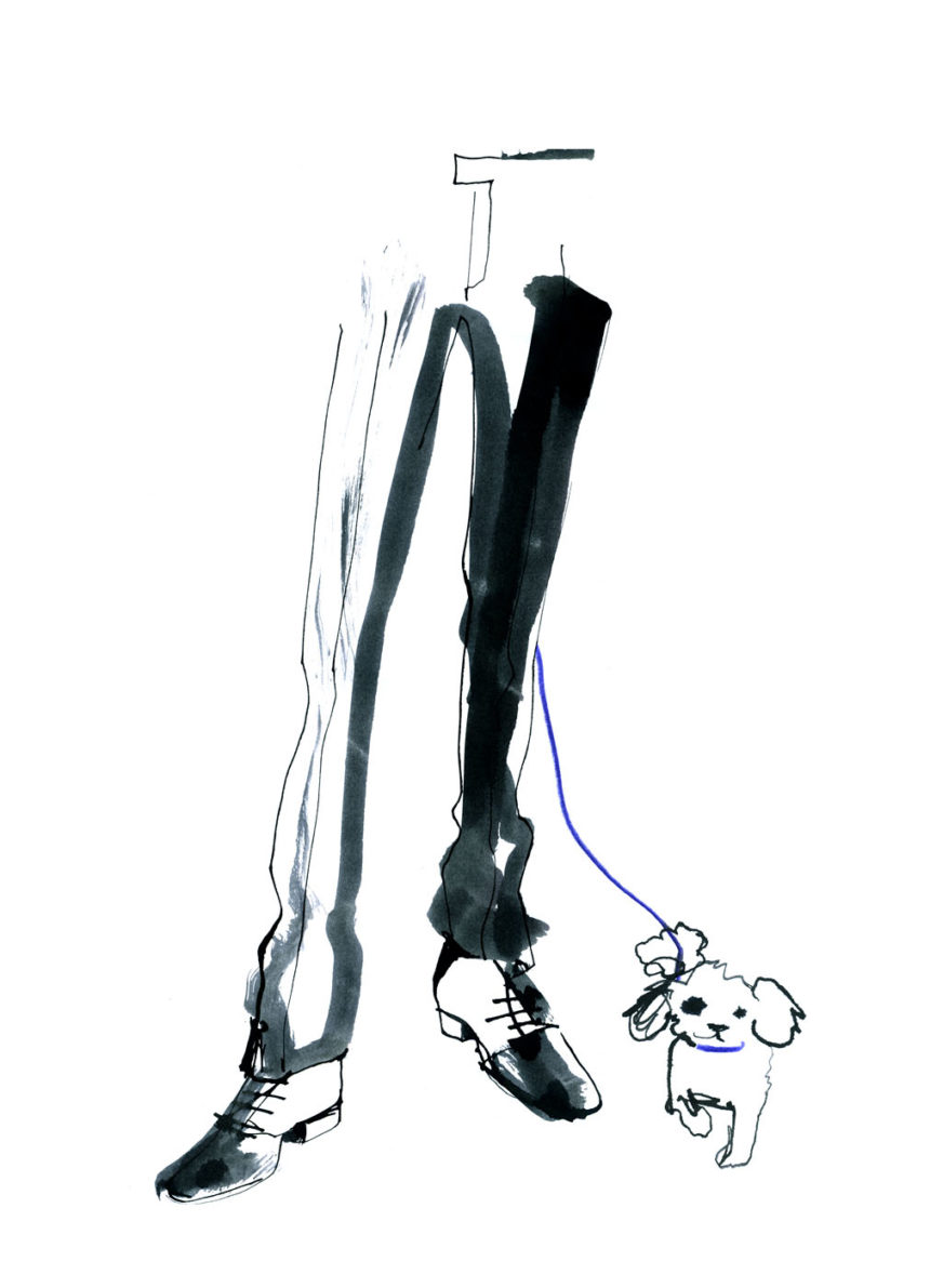 Illustration of man's legs with dog, for H&M wall graphics