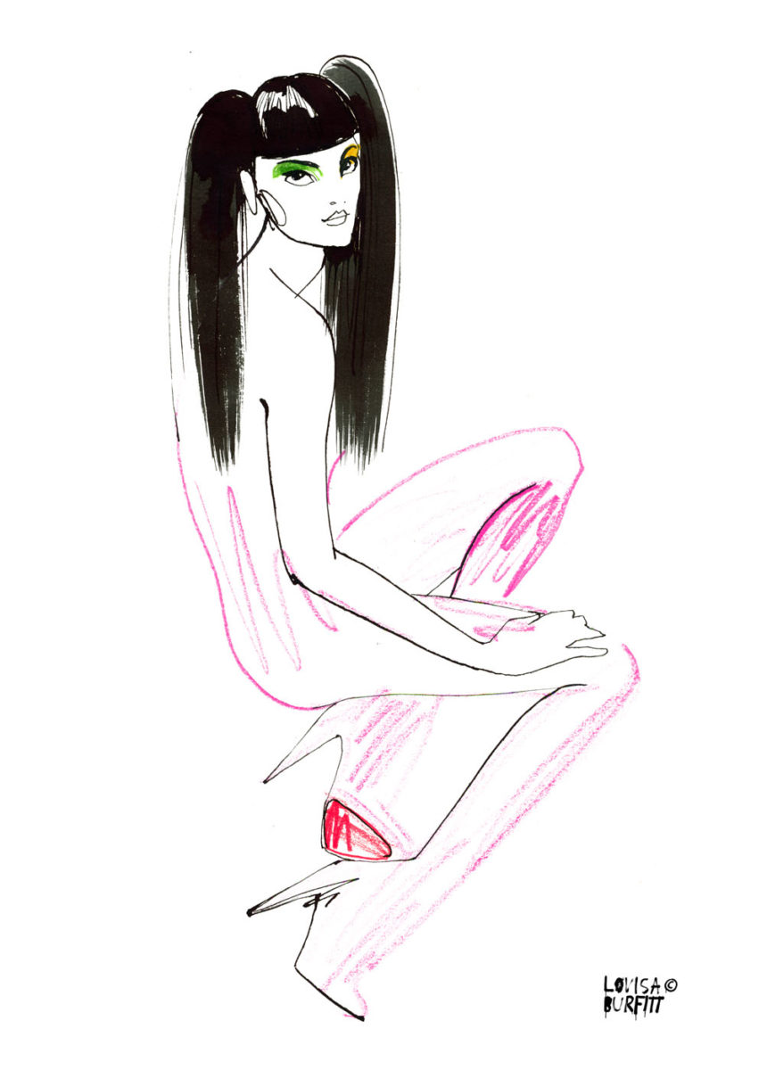 Illustration of sitting manga girl for H&M wall graphics.