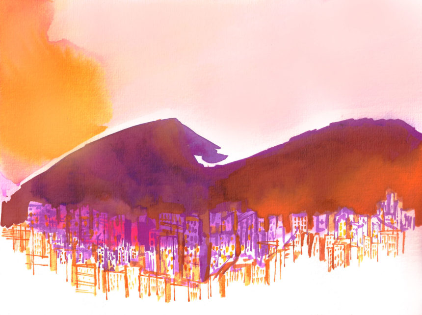 Illustration d'un paysage de Seoul pour Hera Cosmetics