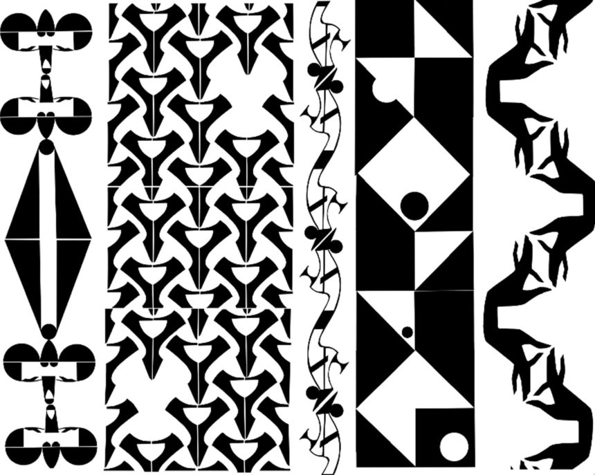 Pattern graphique en noir sur fond blanc.
