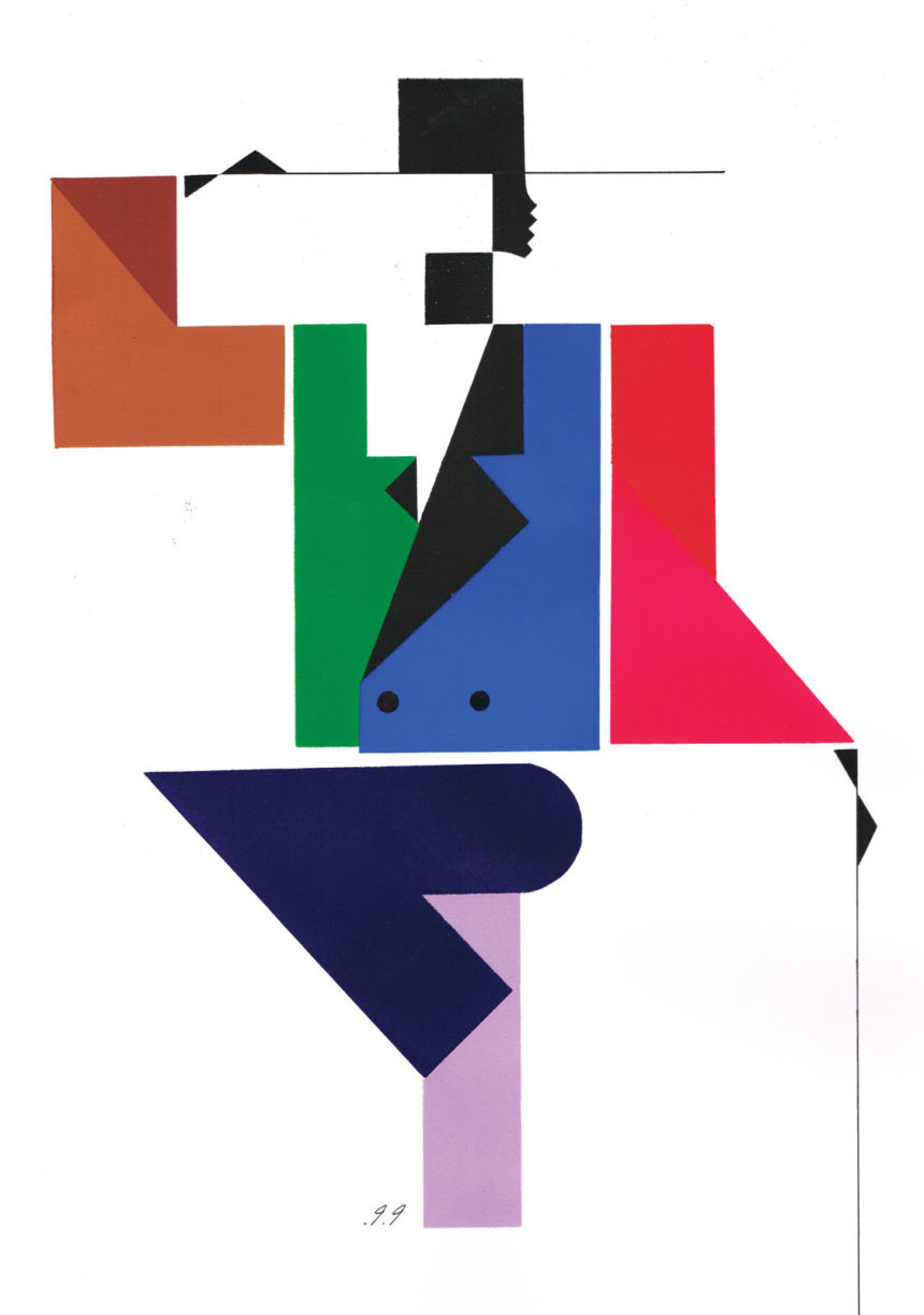 Illustration au découpage d'une silhouette avec chapeau et canne.