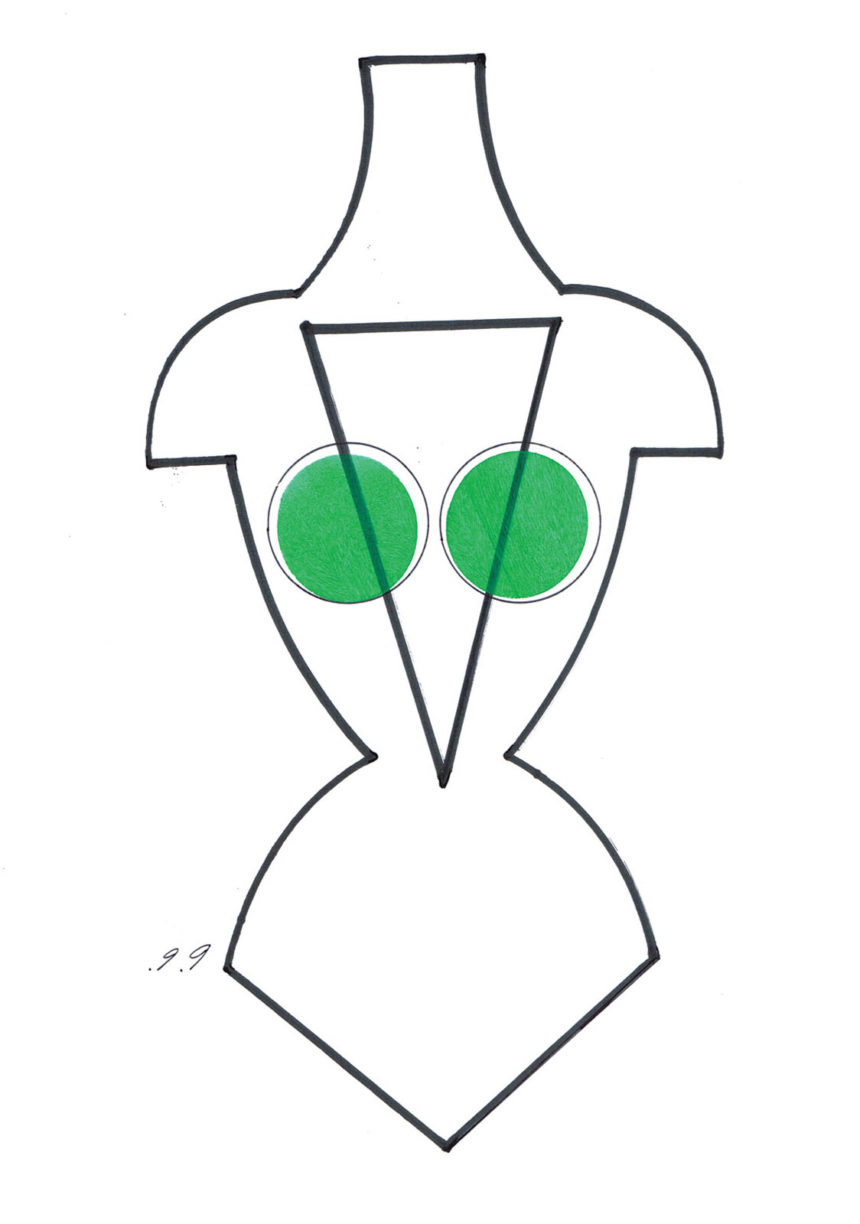 Illustration graphique d'un buste féminin avec seins verts.