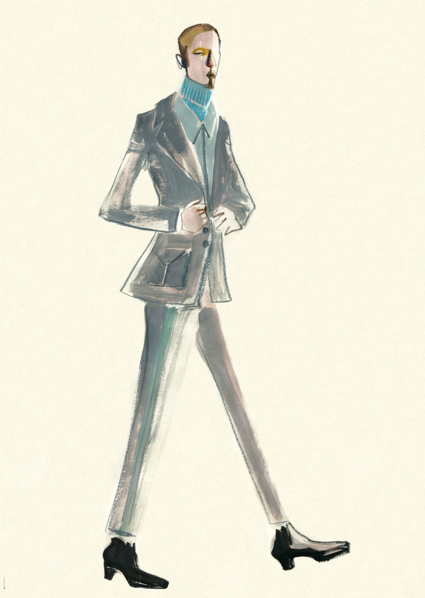 Illustration of trendy man in formal outfit.