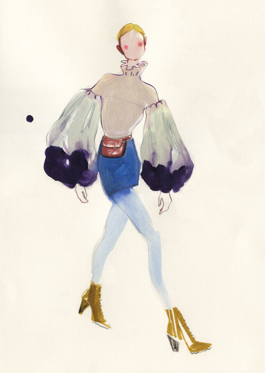 Illustration of fashion silhouette walking.