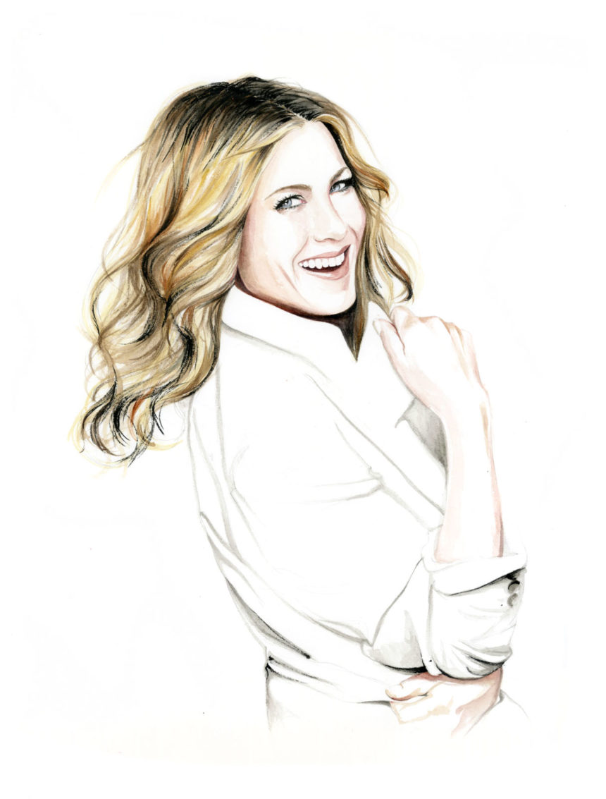 Crayon illustration of Jennifer Aniston