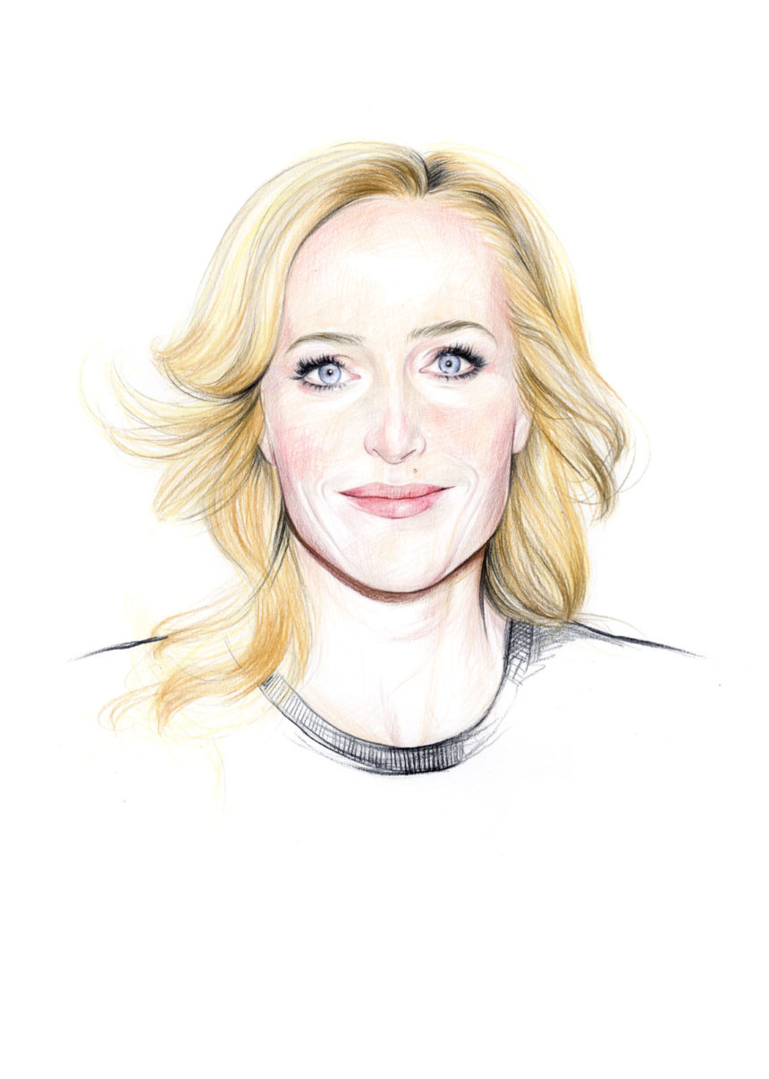 Crayon illustration of Gillian Anderson