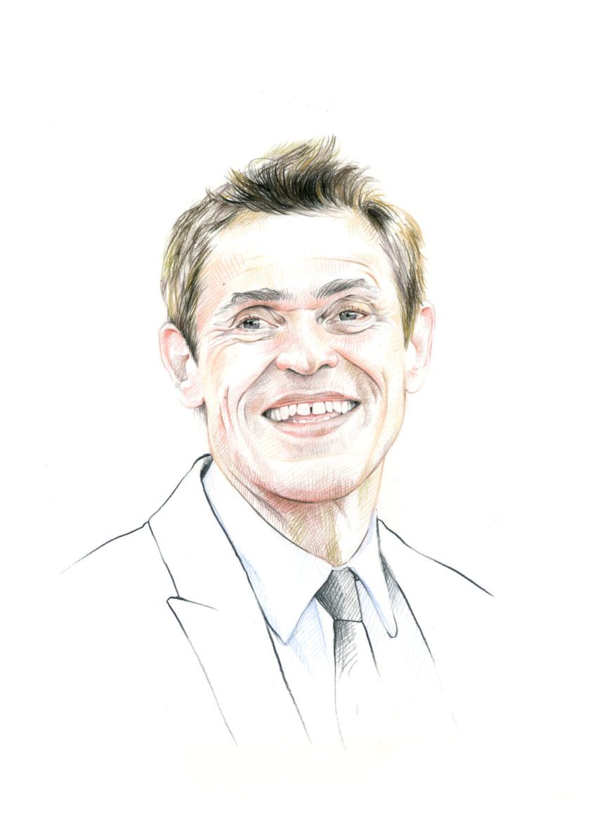Crayon illustration of Willem Dafoe