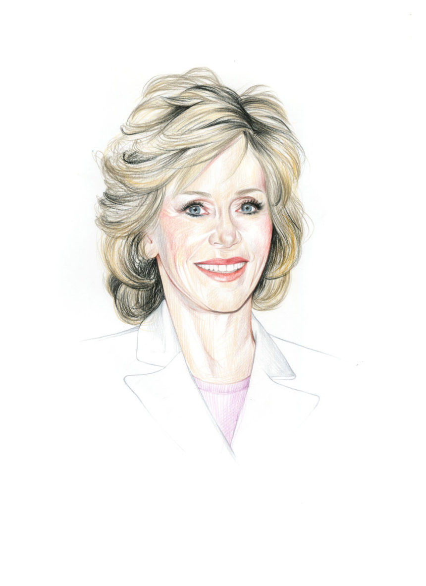 Crayon illustration of Jane Fonda