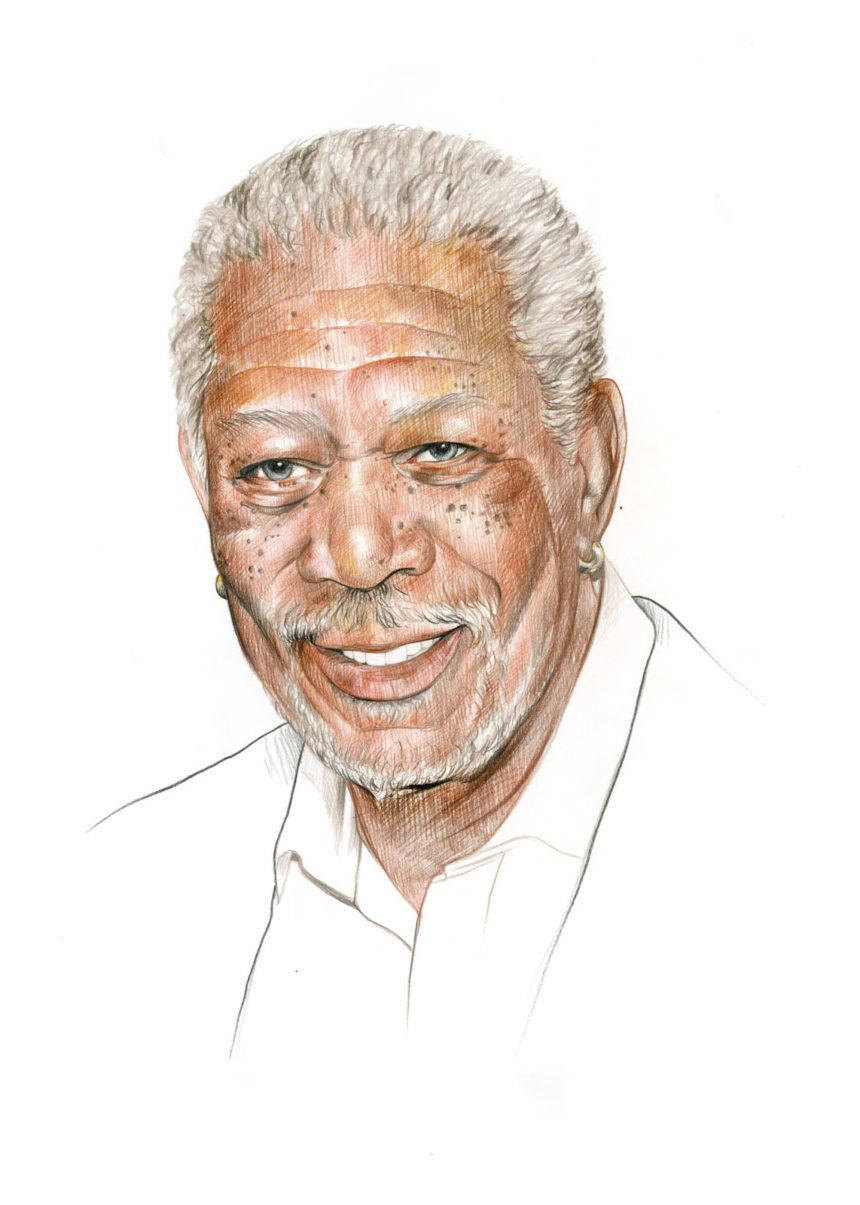 Crayon illustration of Morgan Freeman
